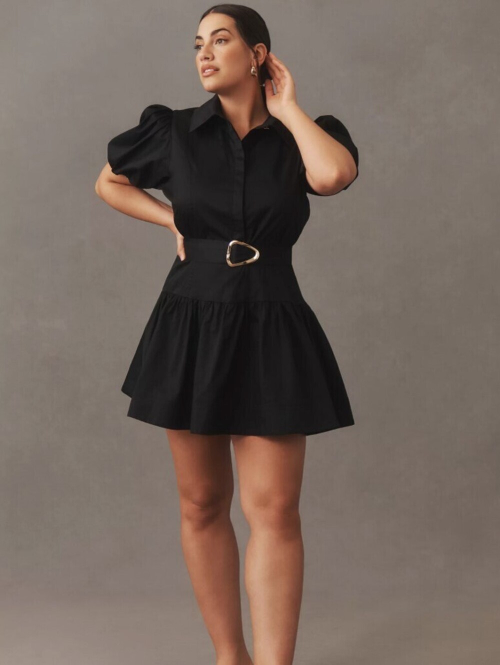 Aureta x Anthropologie Black Studio Puff-Sleeve Belted Mini Dress - Size - XL